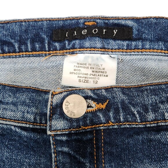 Theory Medium Wash Distressed Denim Jean Mini Skirt Size 12 - Picture 5 of 5